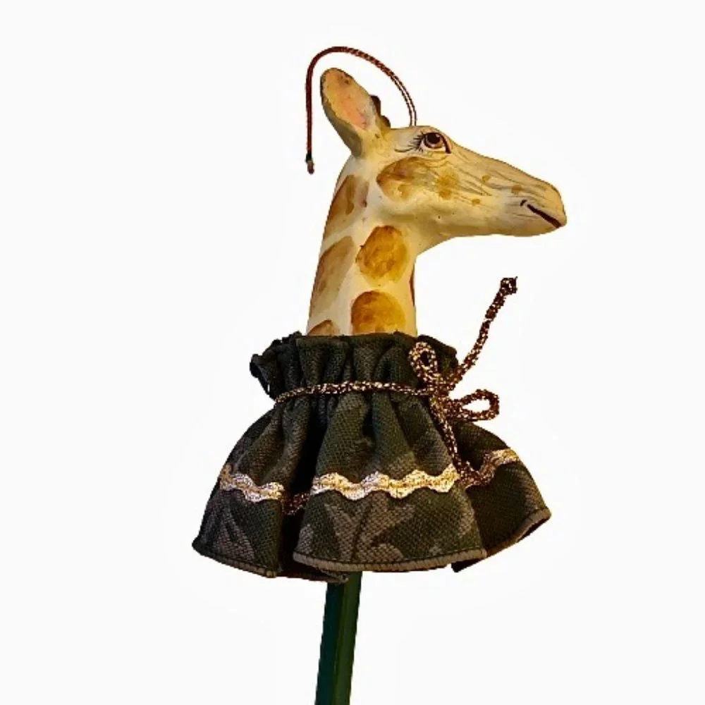 Christmas Ornament Giraffe on a Dress on a Stick Wood Animal